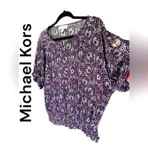 Michael Kors-women’s large blouse. viscose fabric. Metal logo on sleeves. EUC!